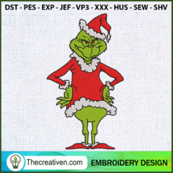 Grinch Santa Stand Embroidery Design