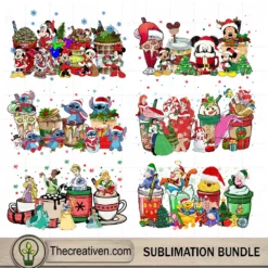 Disney Christmas Coffee Drink Bundle PNG, Mickey And Disney Princess Bundle PNG