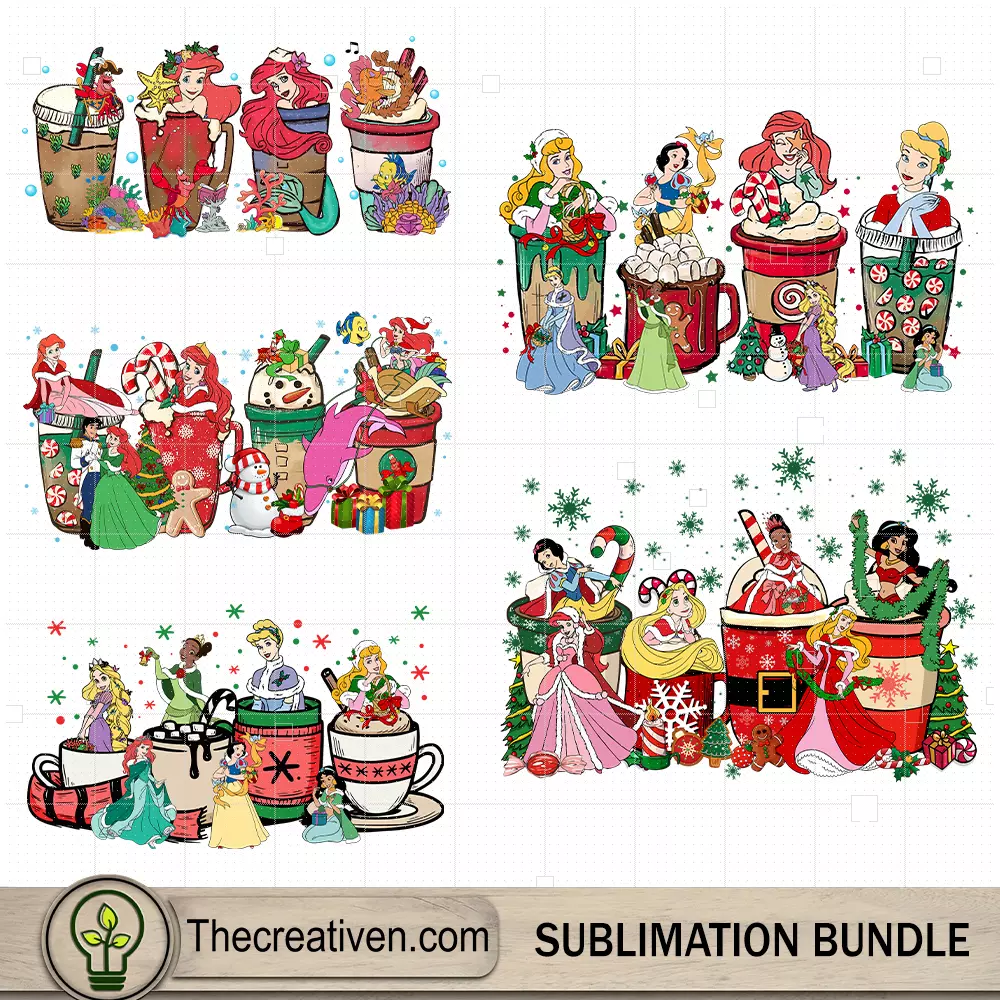 Disney Princess Christmas Coff PNG Clipart Download Design 124573 6 Disney Princess Christmas Coffee Drink Bundle PNG, Disney Queen Chrismtas Bundle PNG
