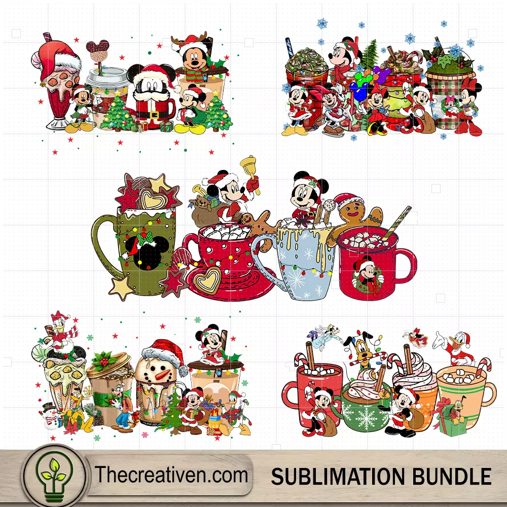 Mickey Mouse Christmas Coffee PNG Clipart Download 6 Mickey Mouse Christmas Coffee Drink Bundle PNG, Disney Mickey Christmas Bundle PNG