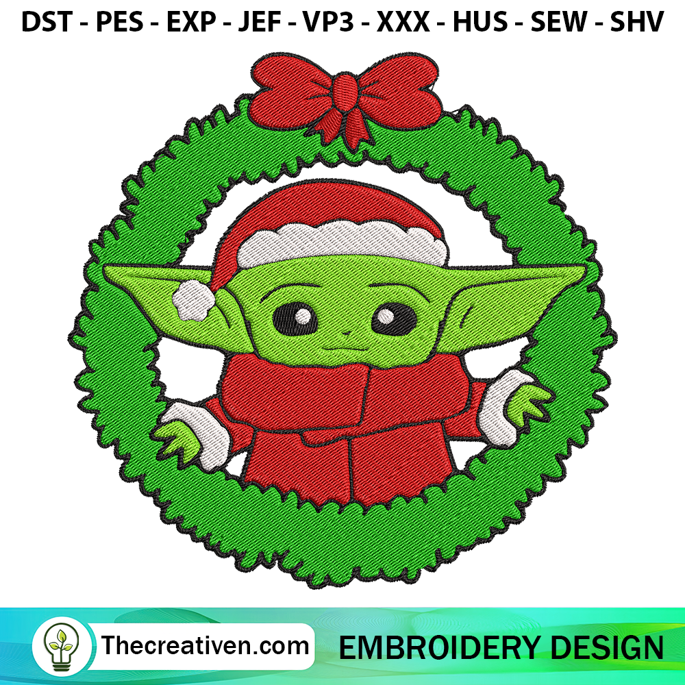 Baby Yoda With Wreath Christ Embroidery Design 6 Baby Yoda With Wreath Christmas