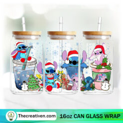 Stitch Christmas Coffee Drink 16oz Libbey Glass Can Tumbler Sublimation Design - Design Digital Download PNG