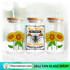 The Creativen 26 Bee Kind Sunflower 16oz Libbey Glass Can Tumbler Sublimation Design - Design Digital Download PNG