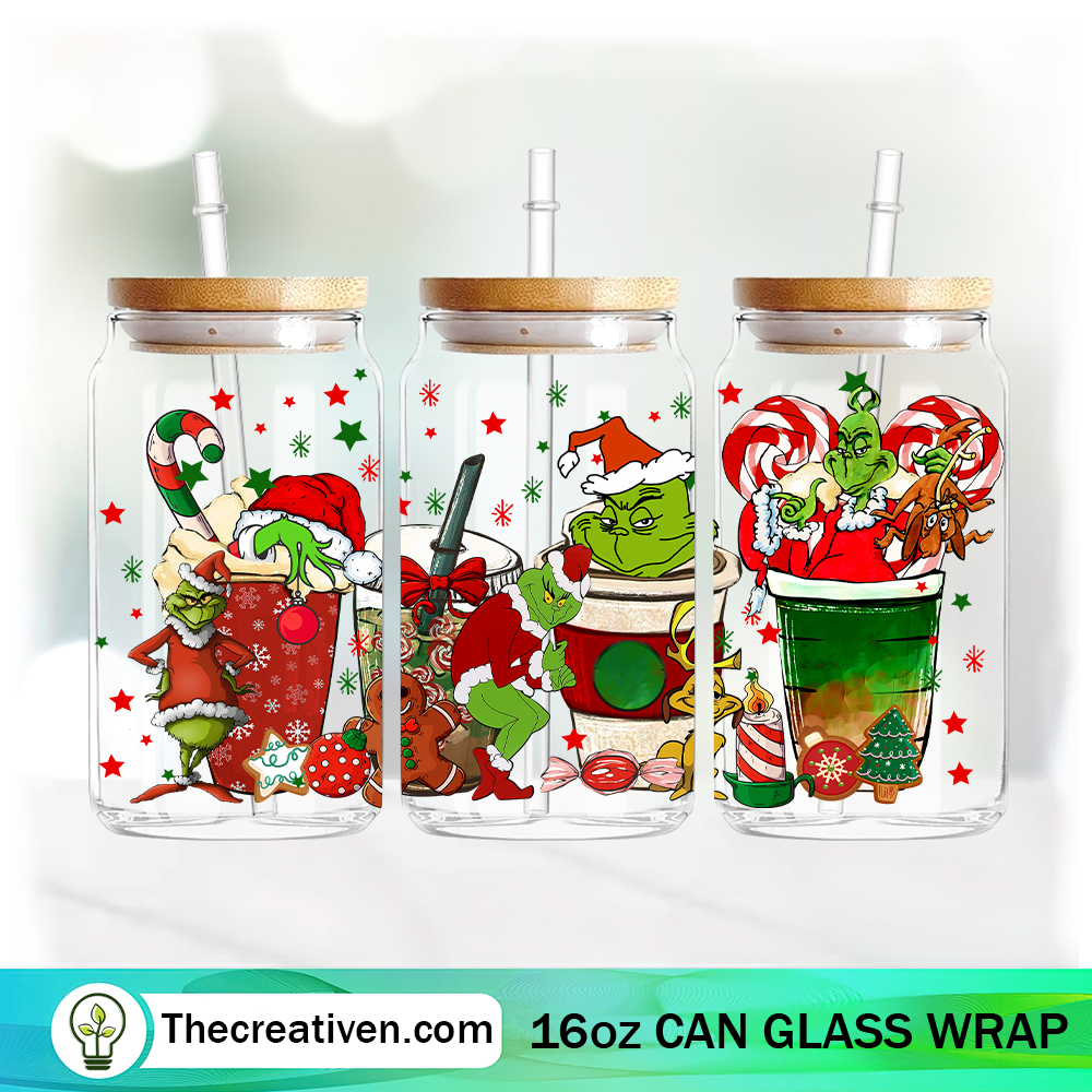 Grinch Christmas Coffee Drink Tumbler Wrap Download 1 Grinch Christmas Coffee Drink 16oz Libbey Glass Can Tumbler Sublimation Design - Design Digital Download PNG