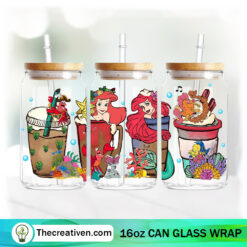 The Creativen 20 The Little Mermaid Christmas Coffee Drink 16oz Libbey Glass Can Tumbler Sublimation Design - Design Digital Download PNG