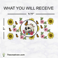 Alternative view of Skull With Flower 16oz Libbey Glass Can Tumbler Sublimation Design
