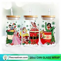 Disney Princess Christmas Coffee Drink 16oz Libbey Glass Can Tumbler Sublimation Design