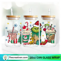 Grinch Christmas Coffee Cup 16oz Libbey Glass Can Tumbler Sublimation Design