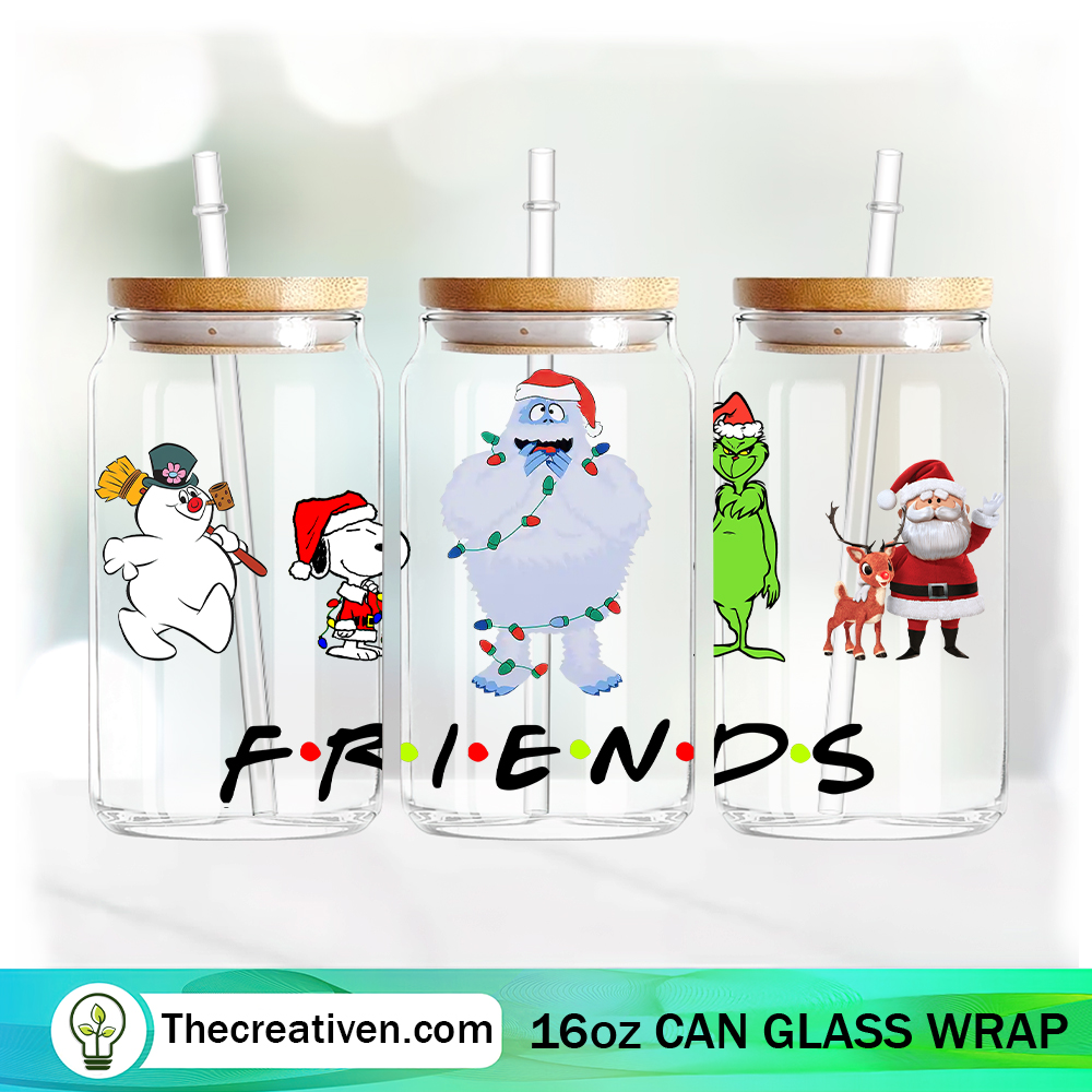 Friends Christmas 16oz Libbey Glass Can Tumbler Sublimation Design 1 Friends Christmas 16oz Libbey Glass Can Tumbler Sublimation Design