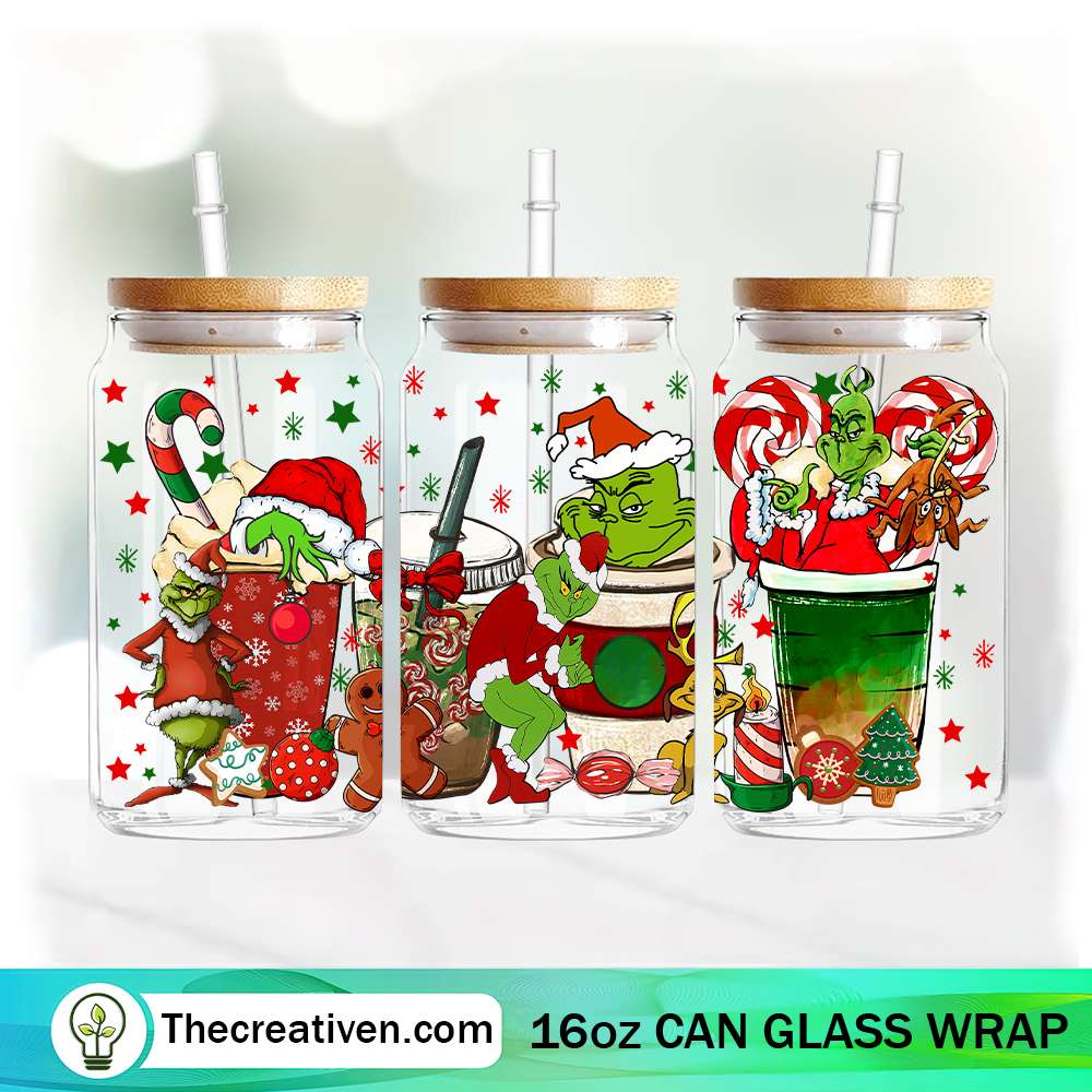 Grinch Coffee 16oz Libbey Glass Can Tumbler Sublimation Design 1 Grinch Coffee 16oz Libbey Glass Can Tumbler Sublimation Design