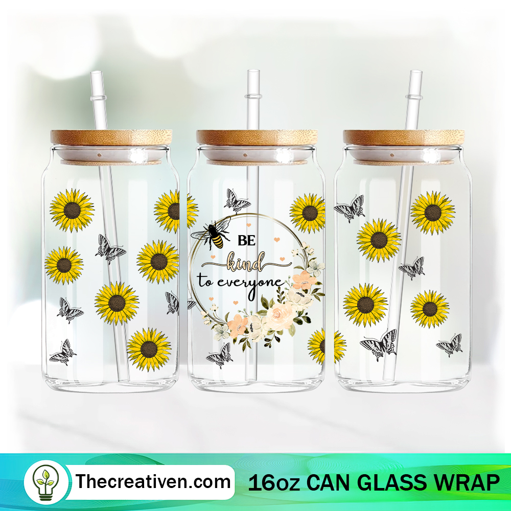 Be Kind To Everyone 16oz Libbey Glass Can Tumbler Sublimation Design 1 Be Kind To Everyone 16oz Libbey Glass Can Tumbler Sublimation Design