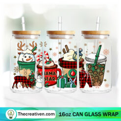 Mama Bear Christmas Coffee Drink 16oz Libbey Glass Can Tumbler Sublimation Design