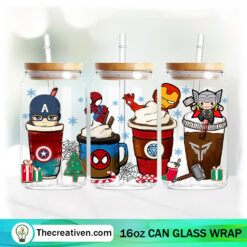 Avengers Chibi Christmas Coffee Drink 16oz Libbey Glass Can Tumbler Sublimation Design