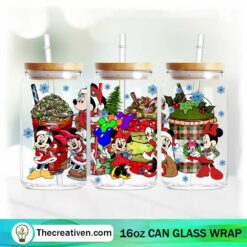 Mickey With Christmas Coffee Cup 16oz Libbey Glass Can Tumbler Sublimation Design