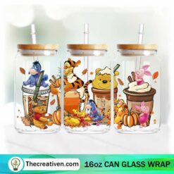 Winnie The Pooh Christmas Coffee 16oz Libbey Glass Can Tumbler Sublimation Design
