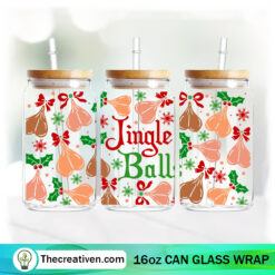 Jingle Ball 16oz Libbey Glass Can Tumbler Sublimation Design