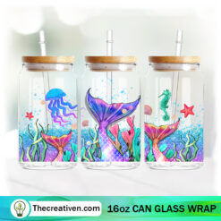 Mermaid In Ocean 16oz Libbey Glass Can Tumbler Sublimation Design
