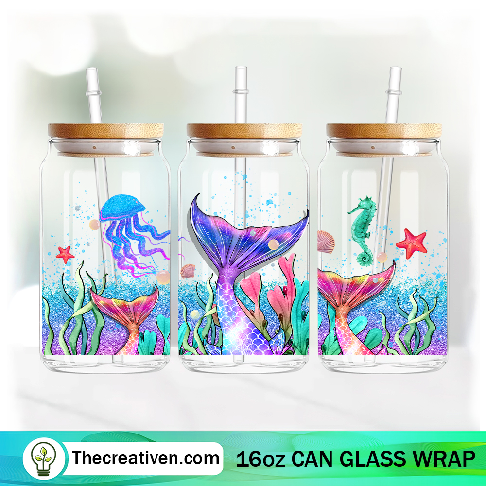 Mermaid In Ocean 16oz Libbey Glass Can Tumbler Sublimation Design 1 Mermaid In Ocean 16oz Libbey Glass Can Tumbler Sublimation Design