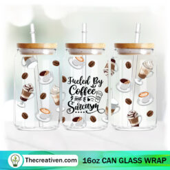 Fueled By Coffee And Sarcasm 16oz Libbey Glass Can Tumbler Sublimation Design