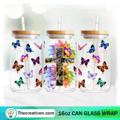 Butterfly And Cross 16oz Libbey Glass Can Tumbler Sublimation Design