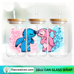 Stitch And Angel Love 16oz Libbey Glass Can Tumbler Sublimation Design