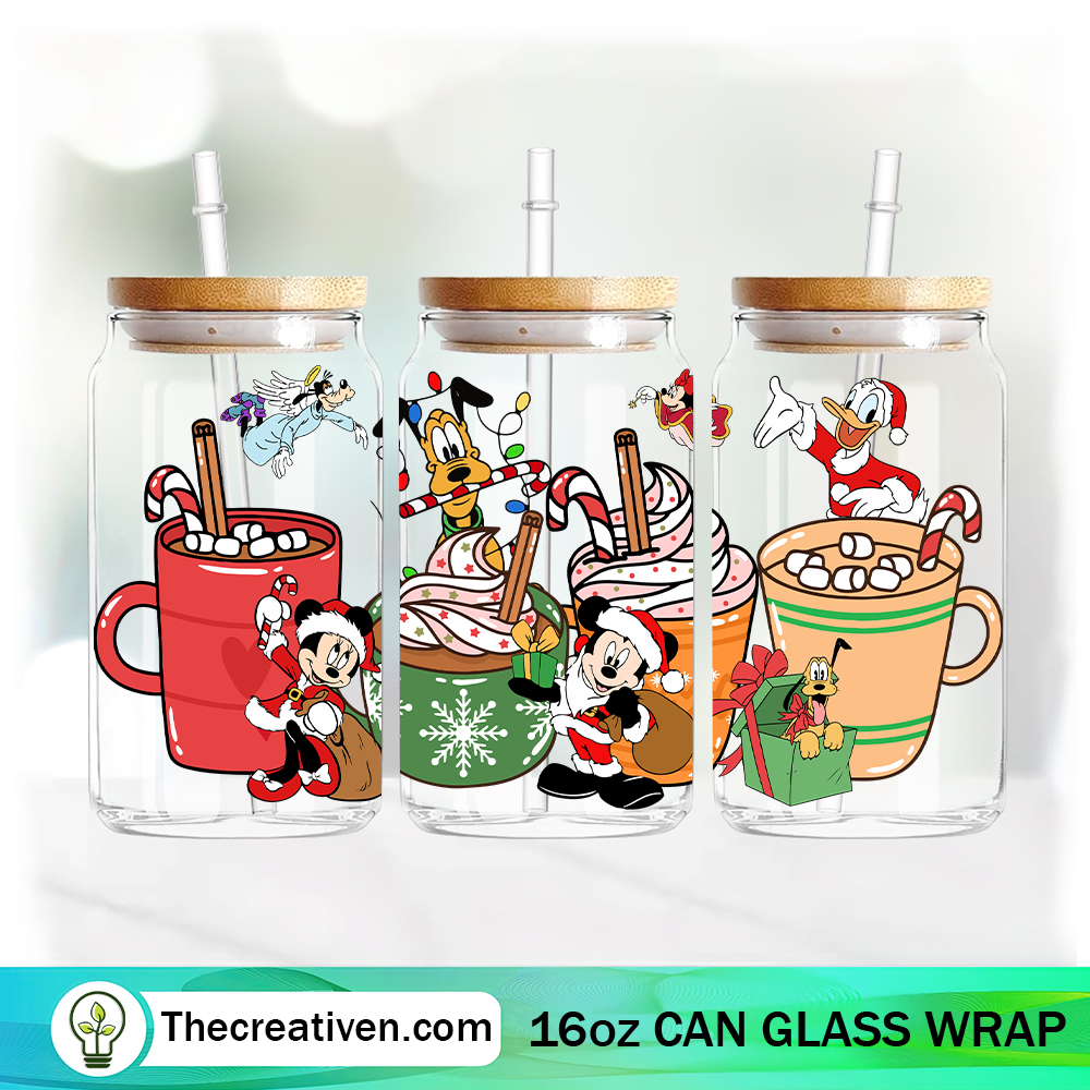 Mickey With Friends Christmas Tumbler Wrap Download 1 Mickey With Friends Christmas Coffee Drink 16oz Libbey Glass Can Tumbler Sublimation Design