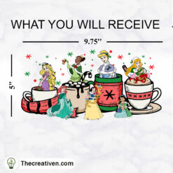 Disney Princess With Christmas Coffee 16oz Libbey Glass Can Tumbler Sublimation Design