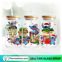 Stitch With Christmas Coffee 16oz Libbey Glass Can Tumbler Sublimation Design