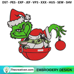 Grinch Holding Baby Yoda Christmas Embroidery Design