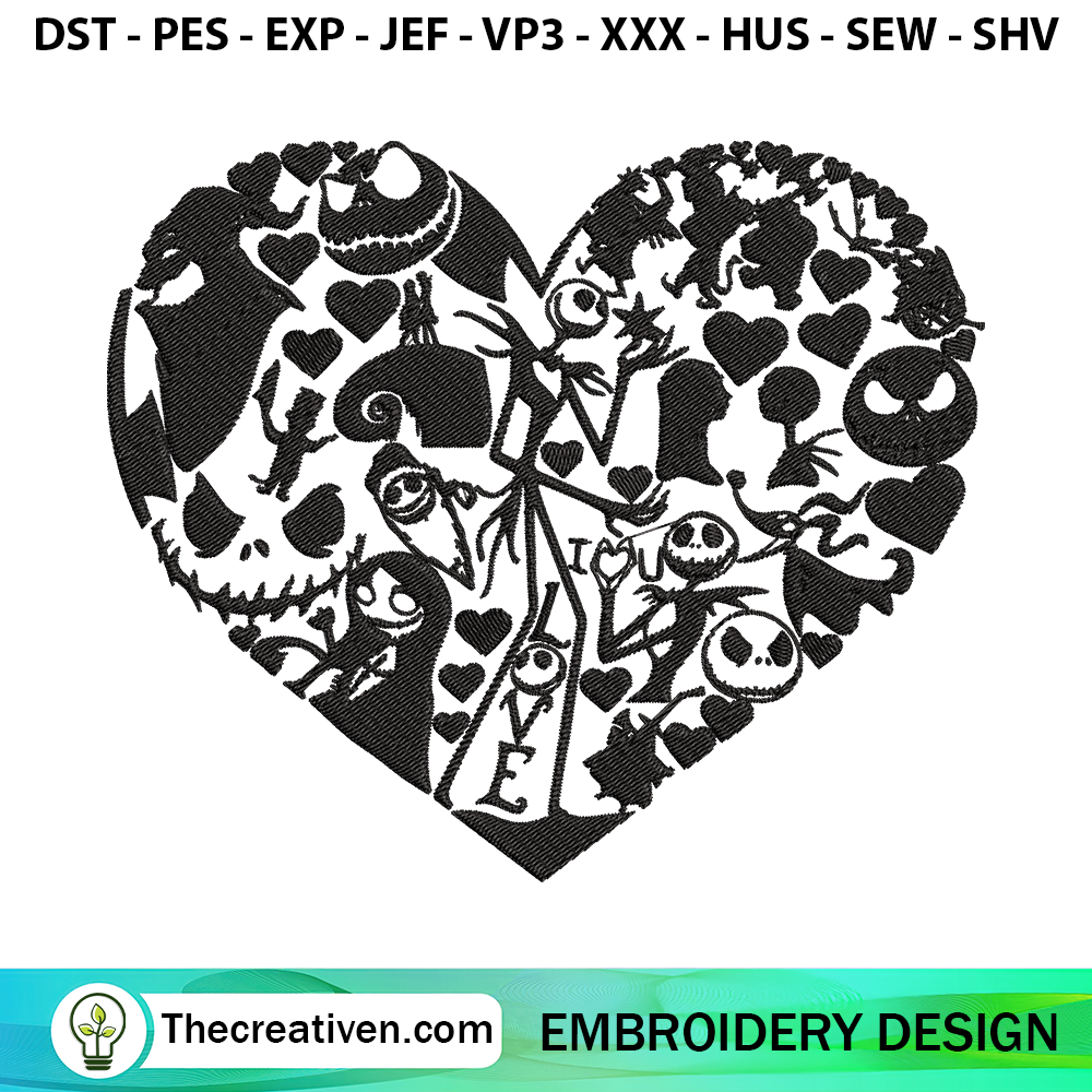 Heart Skellington Embroidery Embroidery Design 6 Heart Skellington Embroidery Design