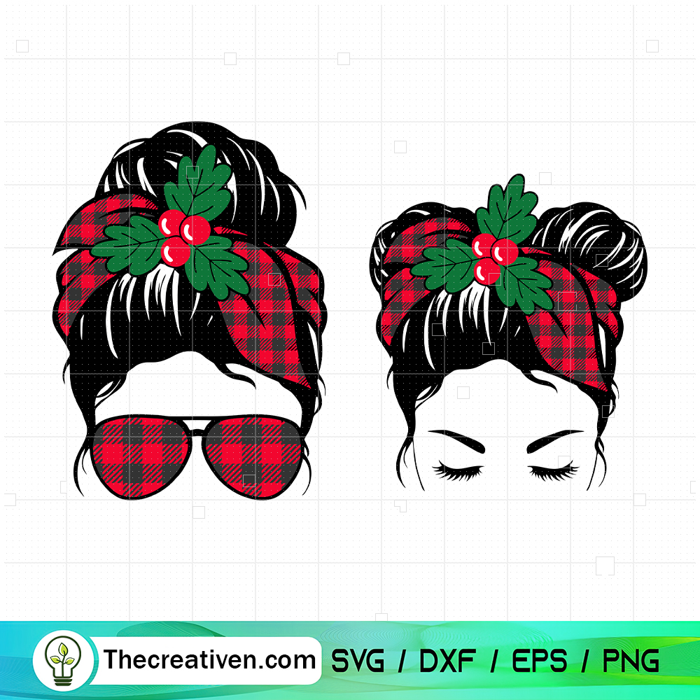 Christmas Bandanas Messy Bun SVG, Momlife Christmas SVG 6 Christmas Bandanas Messy Bun SVG, Momlife Christmas SVG