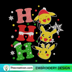 Ho Ho Ho Pikachu Christmas Embroidery Design