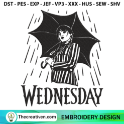 Wednesday With Umbrella Embroidery Design